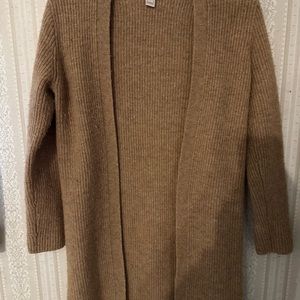 J Jill Tan  Cardigan Sweater S Petites Long  Open Front Wool blend